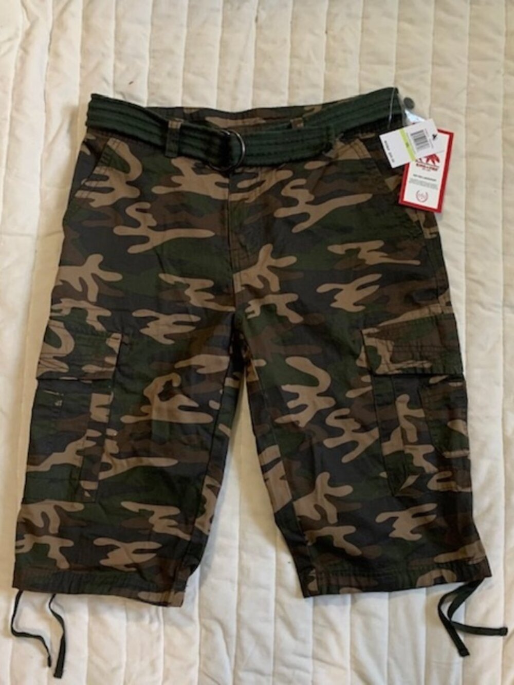 Men's NWT New Ring of Fire Mateo Cargo Shorts Camo Size 30 Belted 100% Cotton
